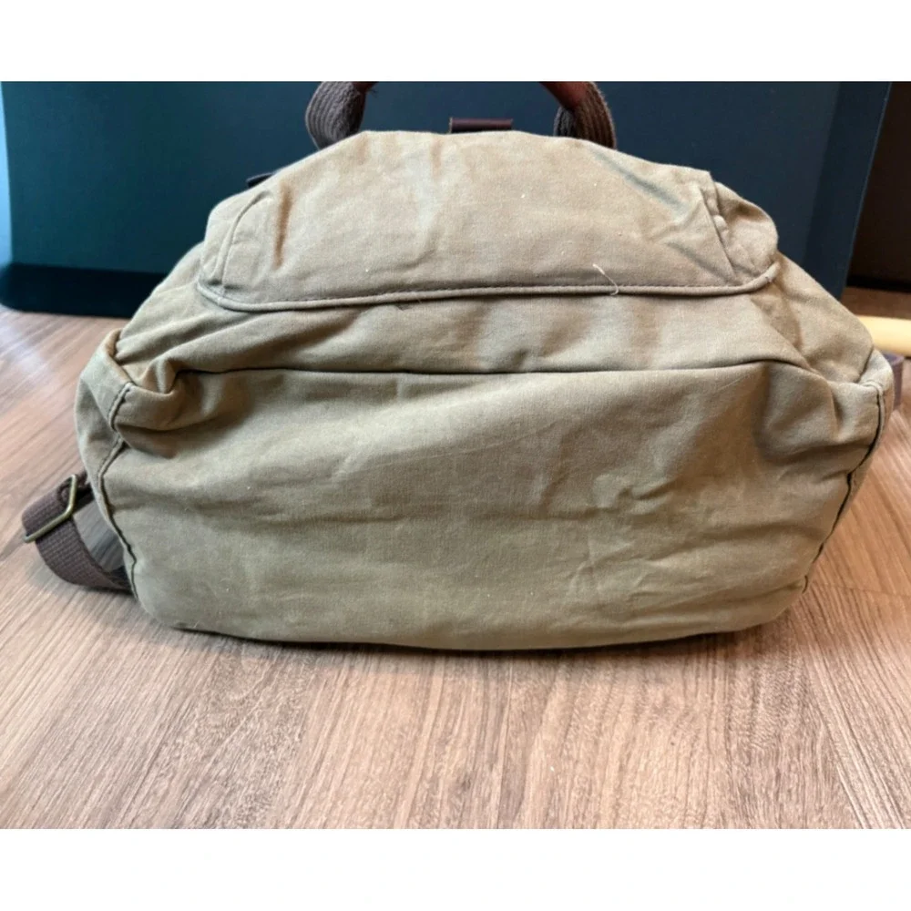 Duluth Trading Co Khaki Oilcloth Canvas Leather Trim Messenger Laptop Bag Field